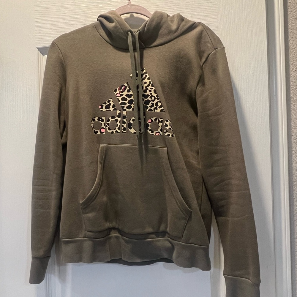 Adidas Khaki Women's Hoodie with Leopard Logo